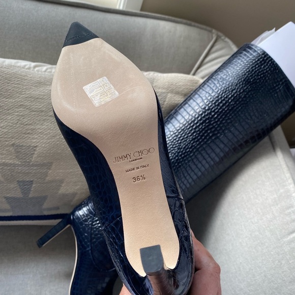 Jimmy Choo mavis 85 blue navy croc embossed leather boots NWT 36.6 - Picture 5 of 11